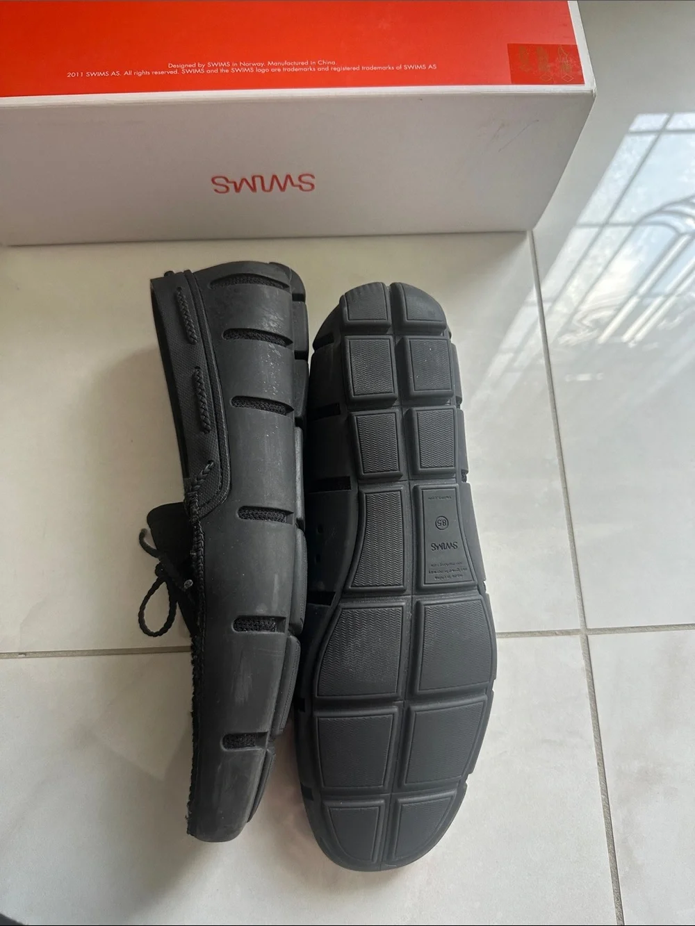 Swims Black Loafers with Orange Insole